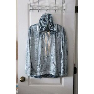 Anthropologie POL Womens Crushed‎ Velvet Hooded Pullover W/Drawstring Green Sz M